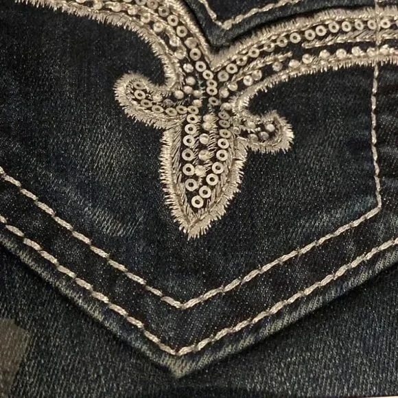Rock Revival Dark Blue Boot Cut Jeans with Silver Accents - Picture 2 of 5